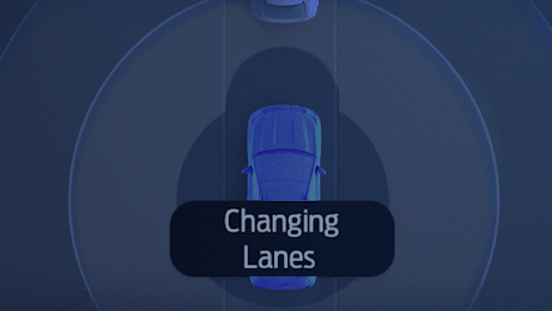 The "Changing Lanes" icon that shows when BlueCruise is about to make an automatic lane change
