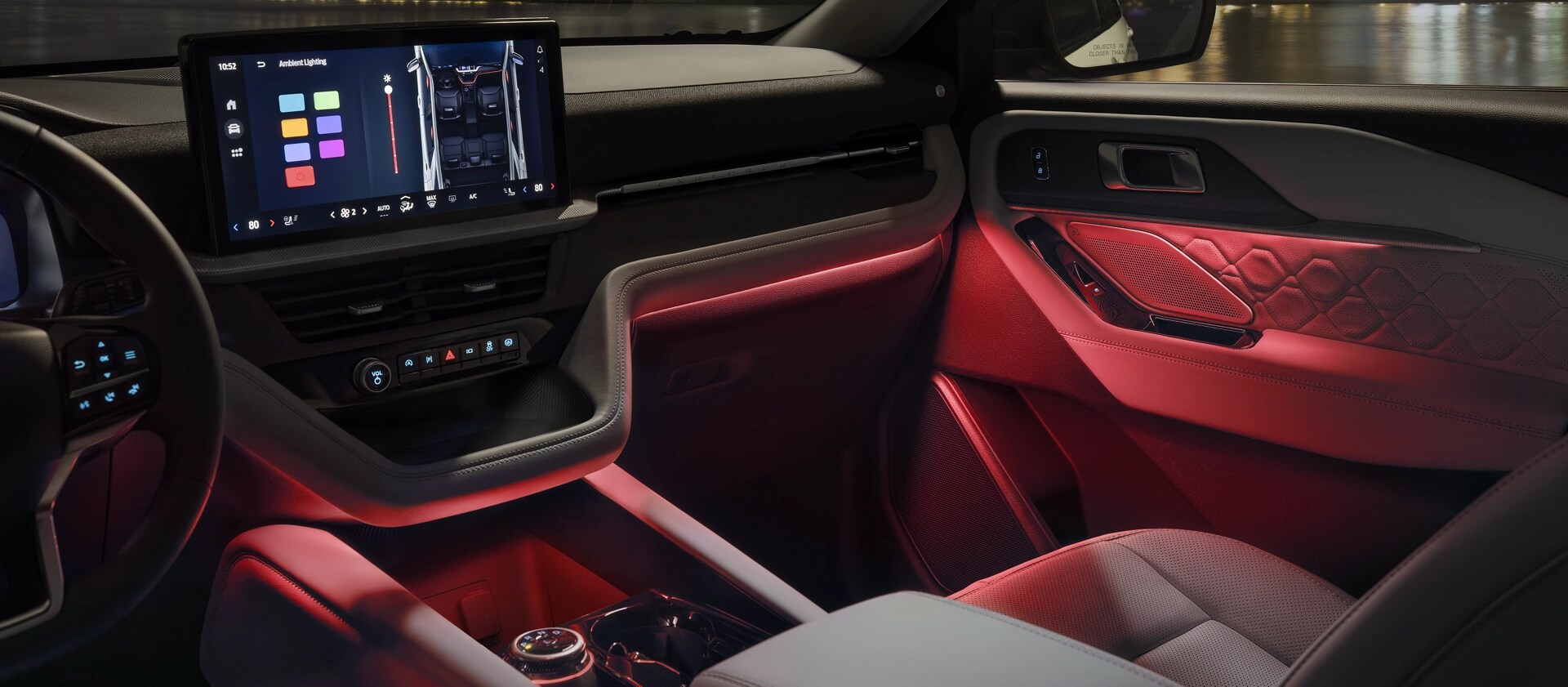 The interior of a 2026 Ford Explorer® SUV showing Ambient Lighting