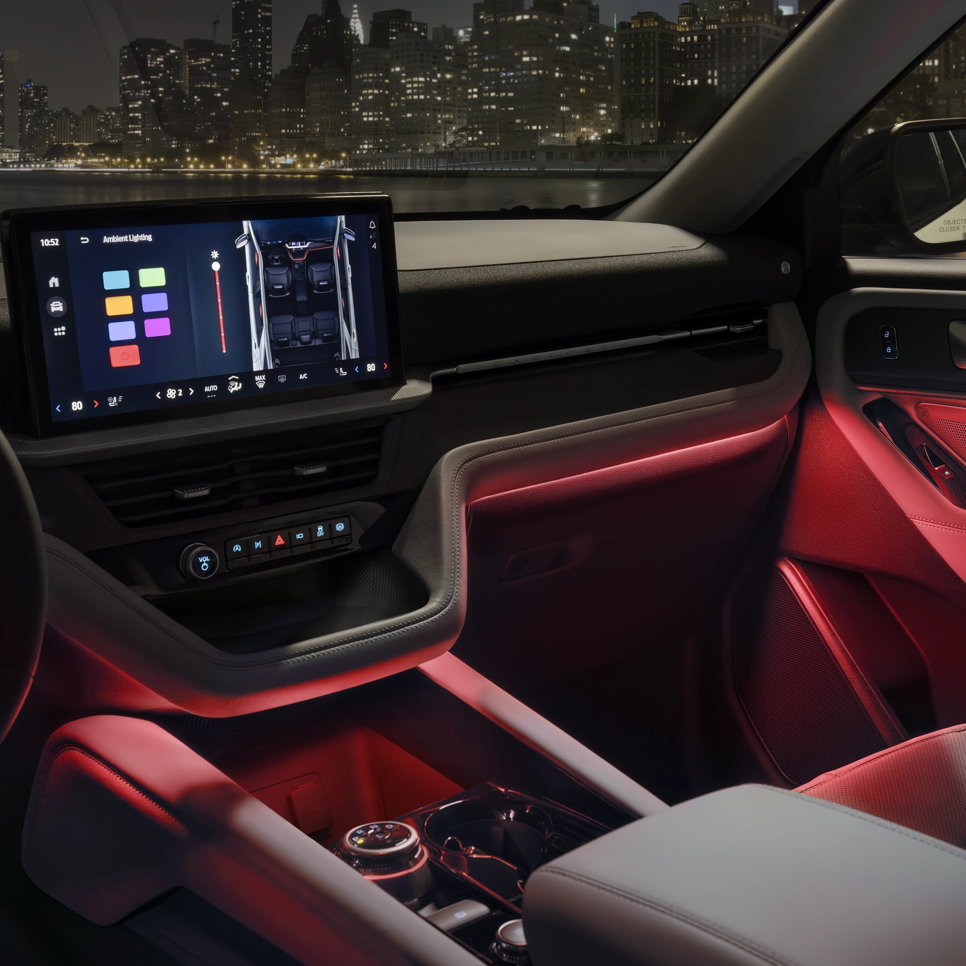 The interior of a 2026 Ford Explorer® SUV showing available Ambient Lighting