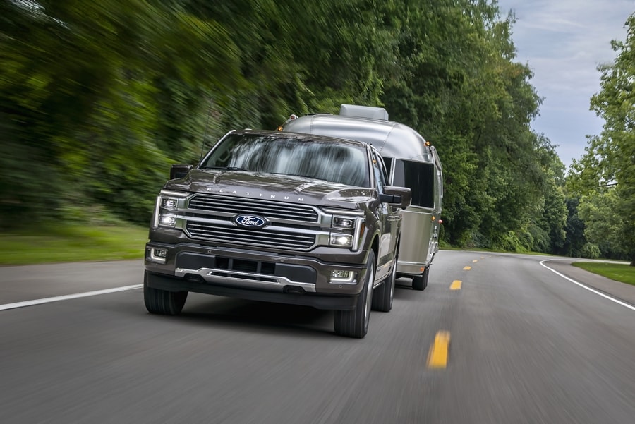 2026 Ford F-150® Platinum® model pulling an Airstream camper