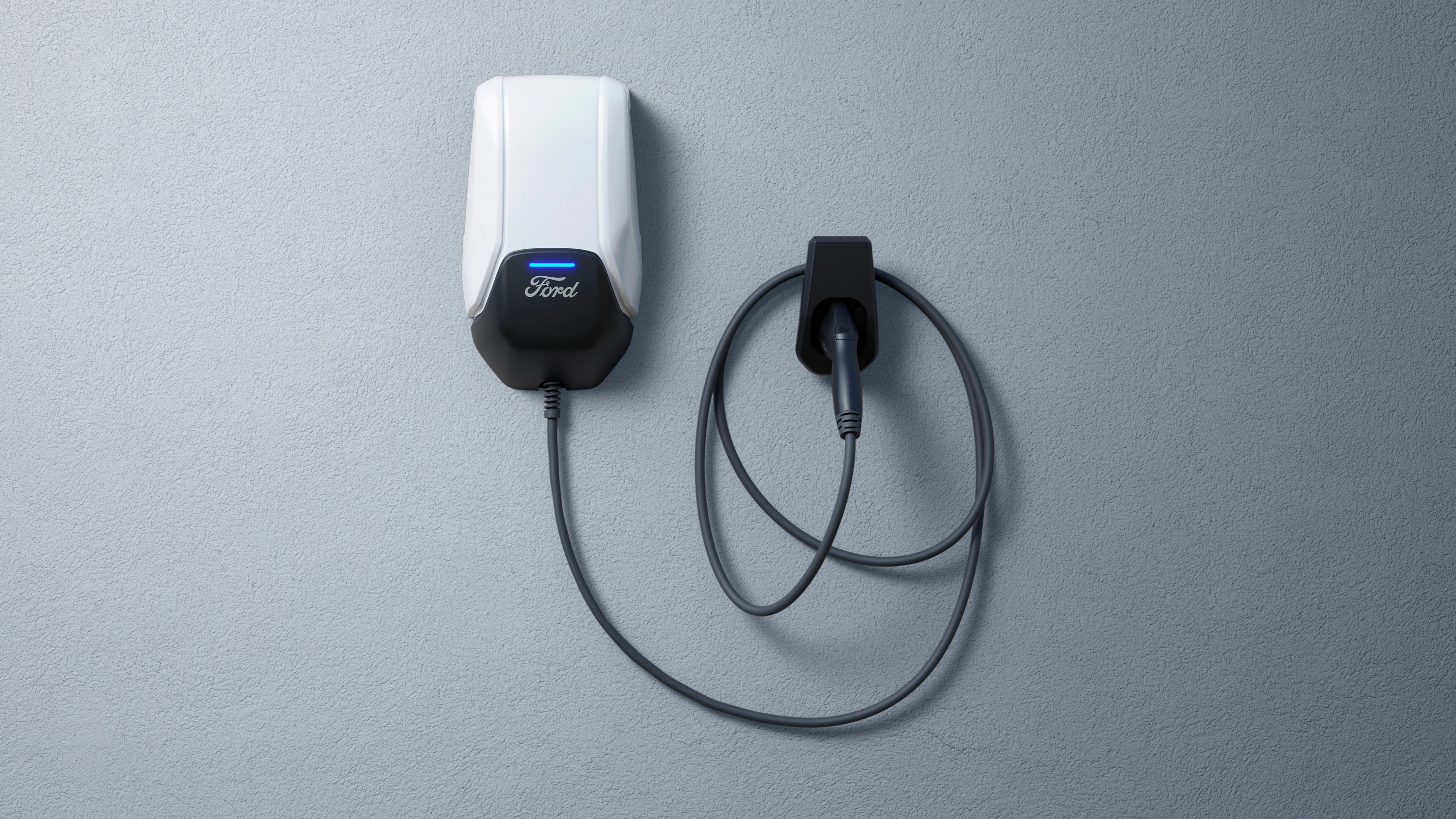 A Ford Connected Charge Station on a grey background