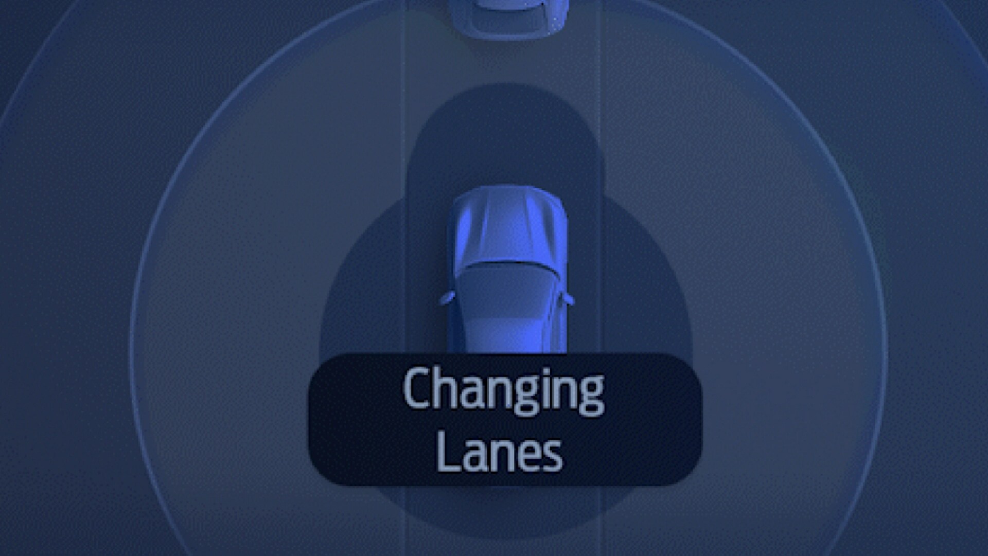 Illustration of a vehicle using BlueCruise with text that reads changing lanes