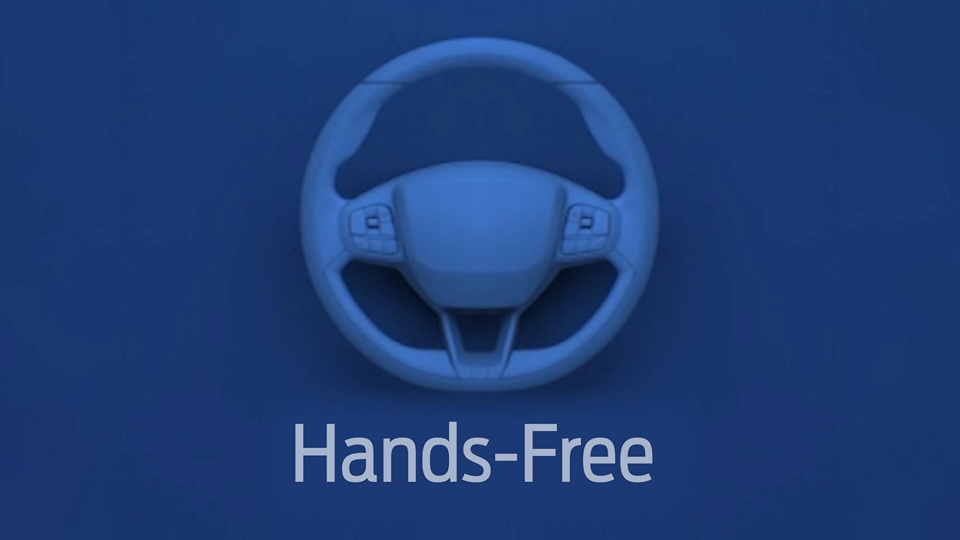 Steering wheel illustration with text that reads hands-free
