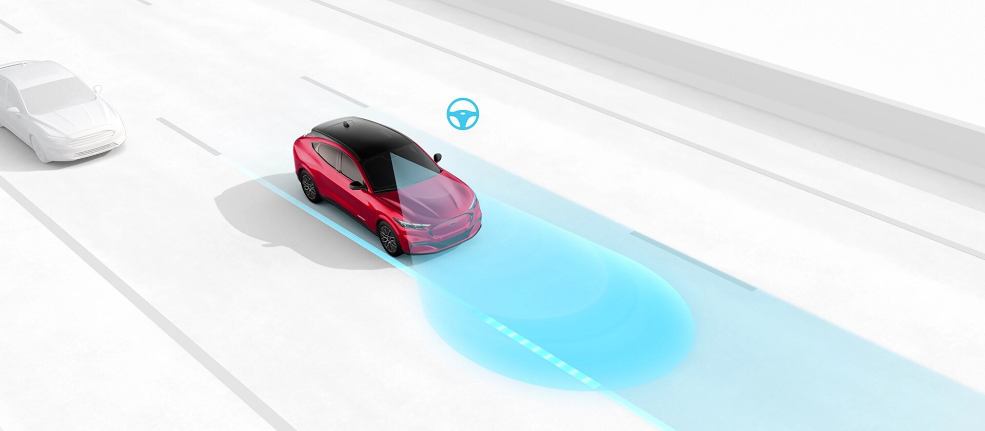 Illustration of a 2025 Ford Mustang Mach-E® using Ford Co-Pilot360® Technology