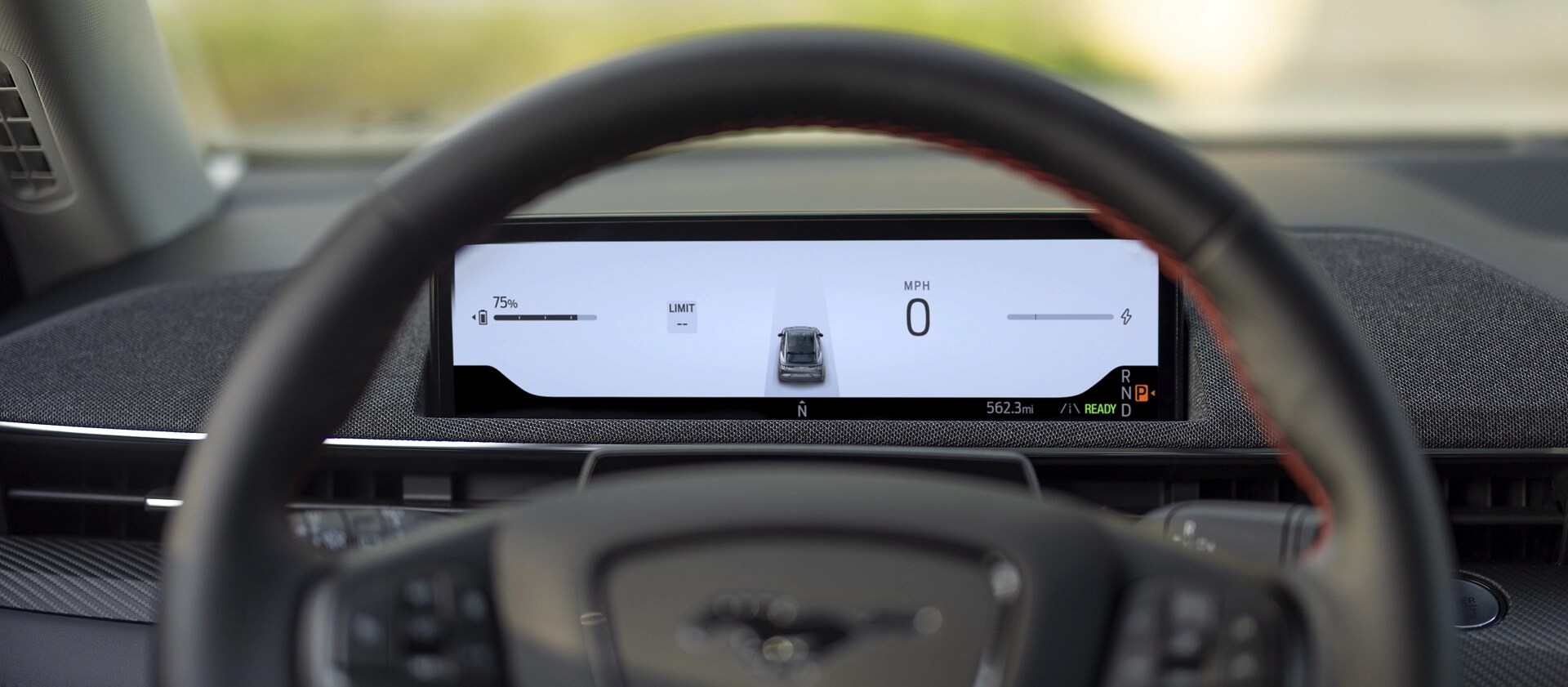 2025 Ford Mustang Mach-E® showing the miles available before charging is needed