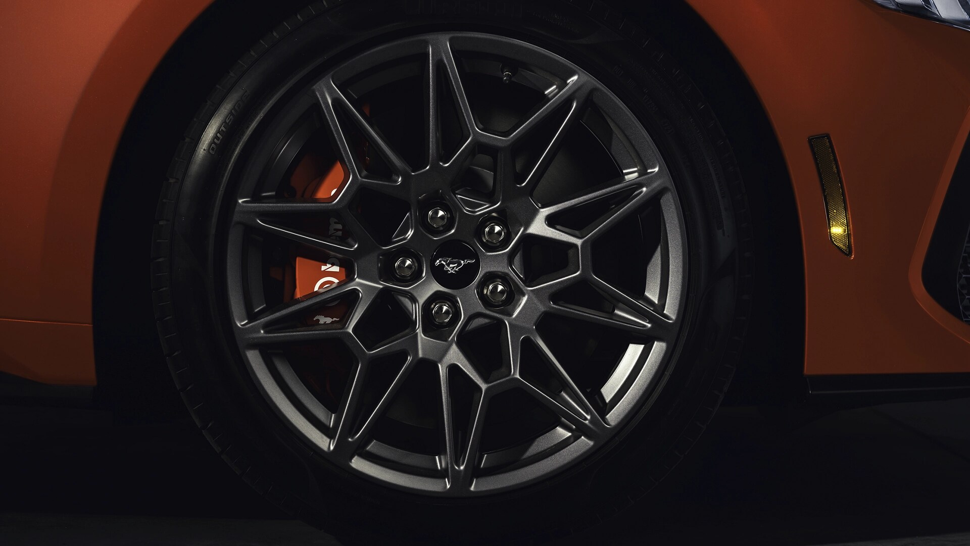 2025 Ford Mustang® wheel with available Red Brembo™ brake caliper