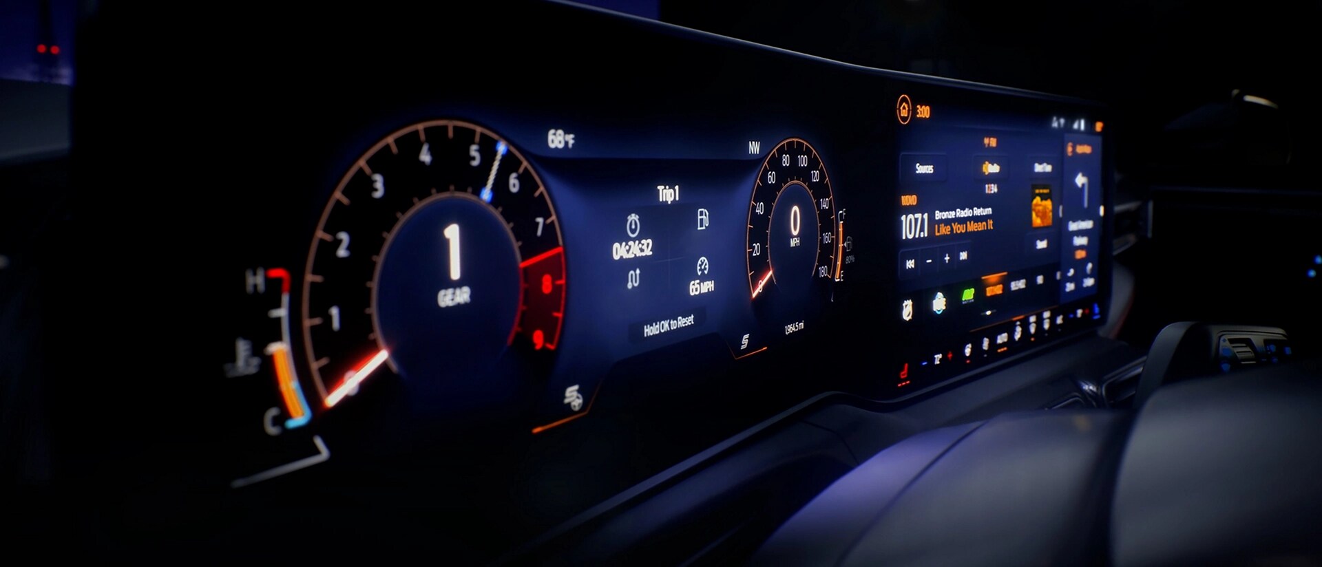 2026 Ford Mustang® dashboard with the available magnesium-framed panoramic curved display