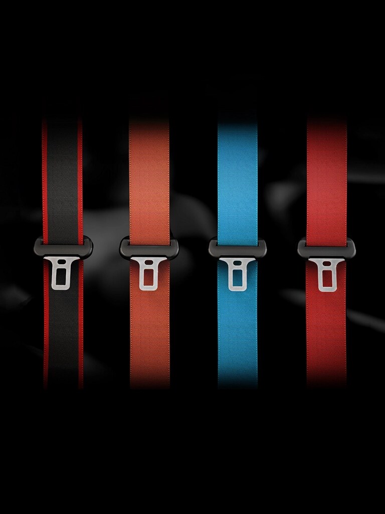 Detail shot of seat belts available on the 2026 Ford Mustang® lineup