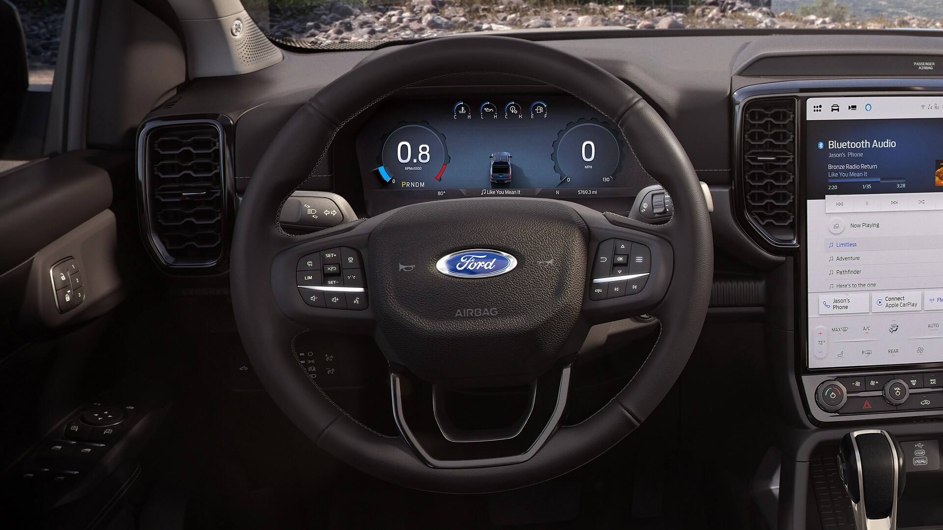 Close-up of the steering wheel