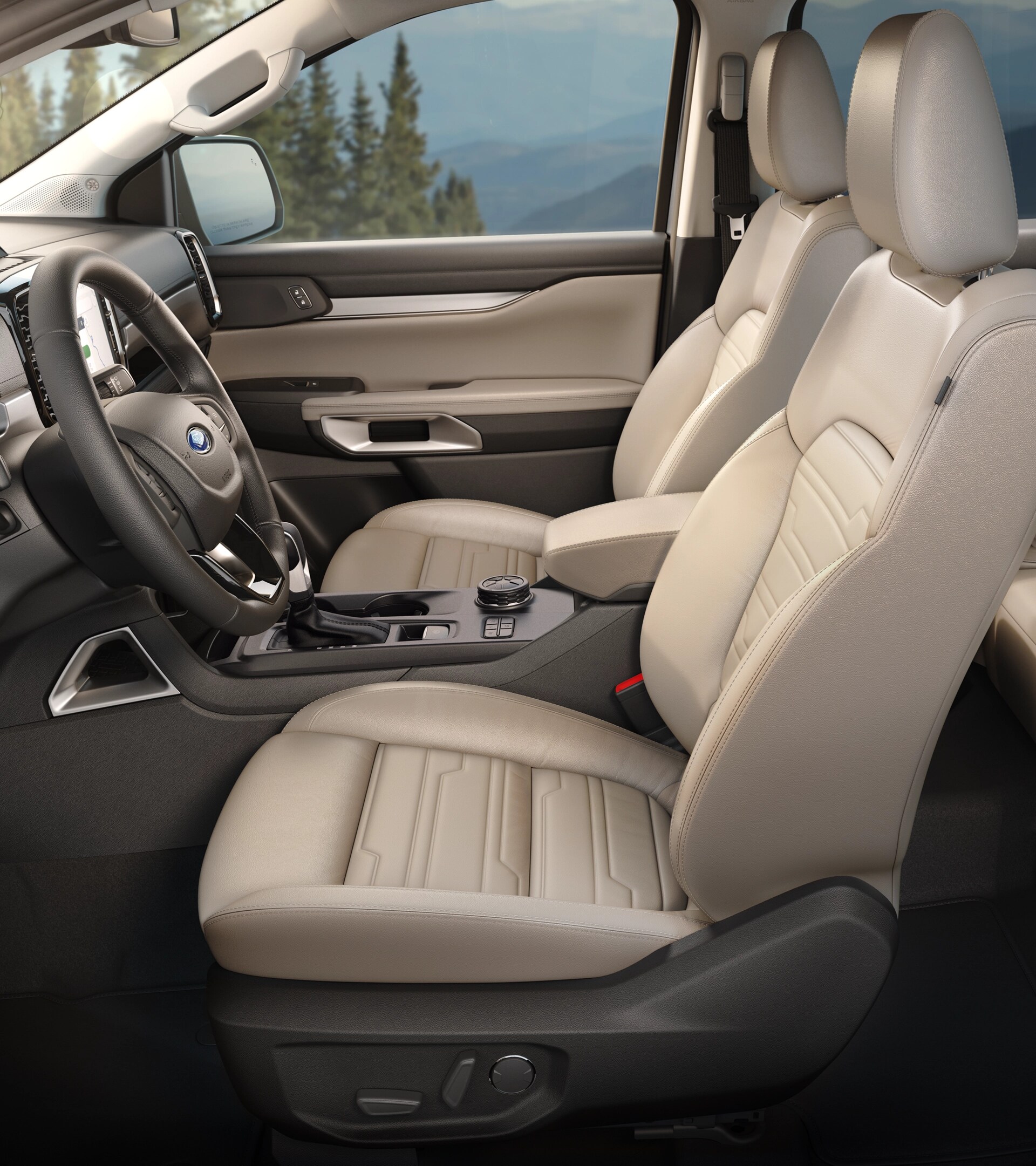 Interior photo of 2025 Ford Ranger® driver and passenger seating