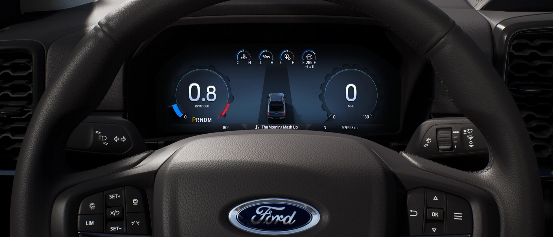 Close-up of a 2025 Ford Ranger® pickup digital dashboard
