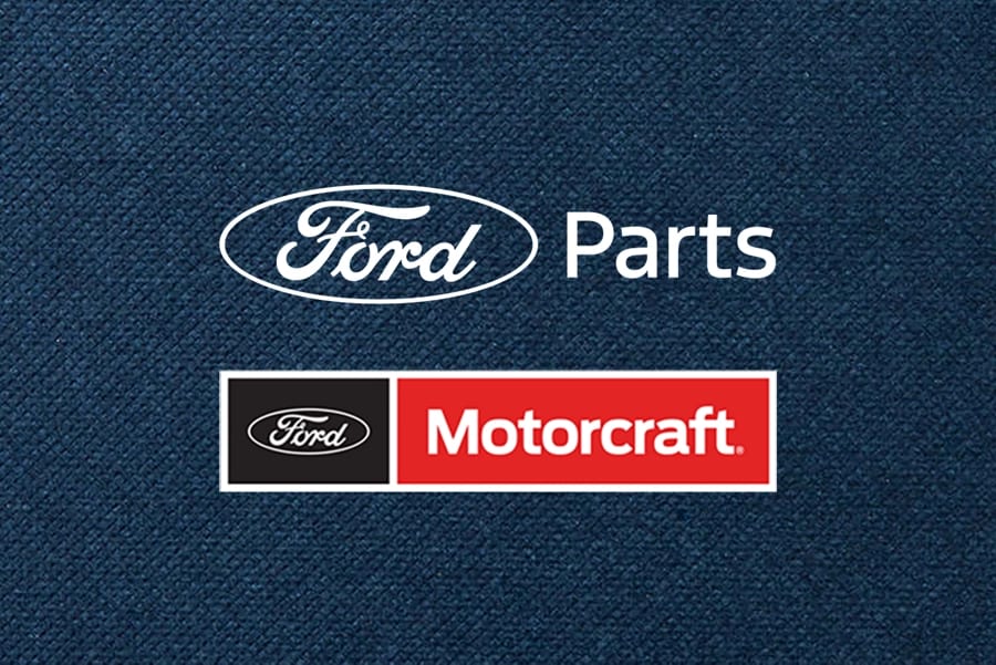 Ford Parts and Motorcraft logos on top of a blue jean textile background