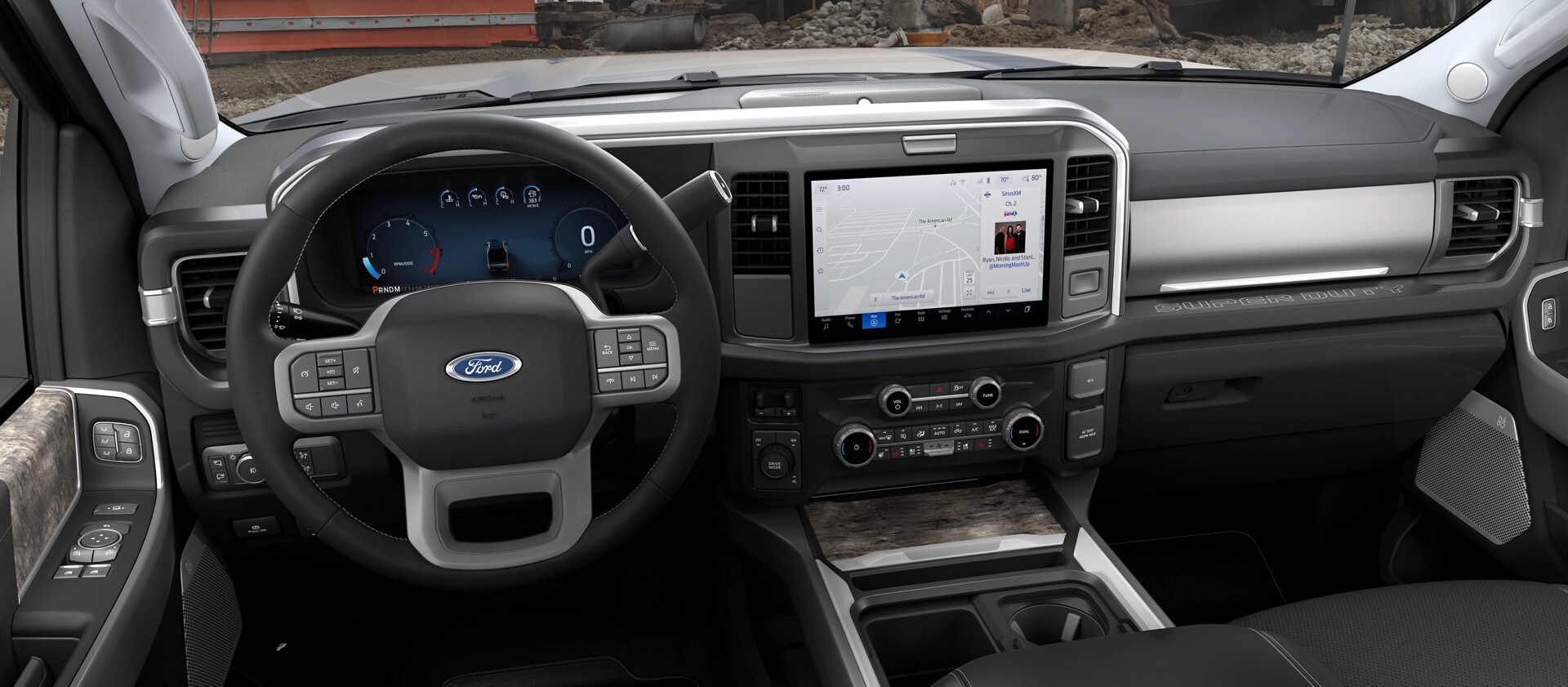 Dashboard view of the Ford 2026 Super Duty® interior, highlighting the 12-inch centre display