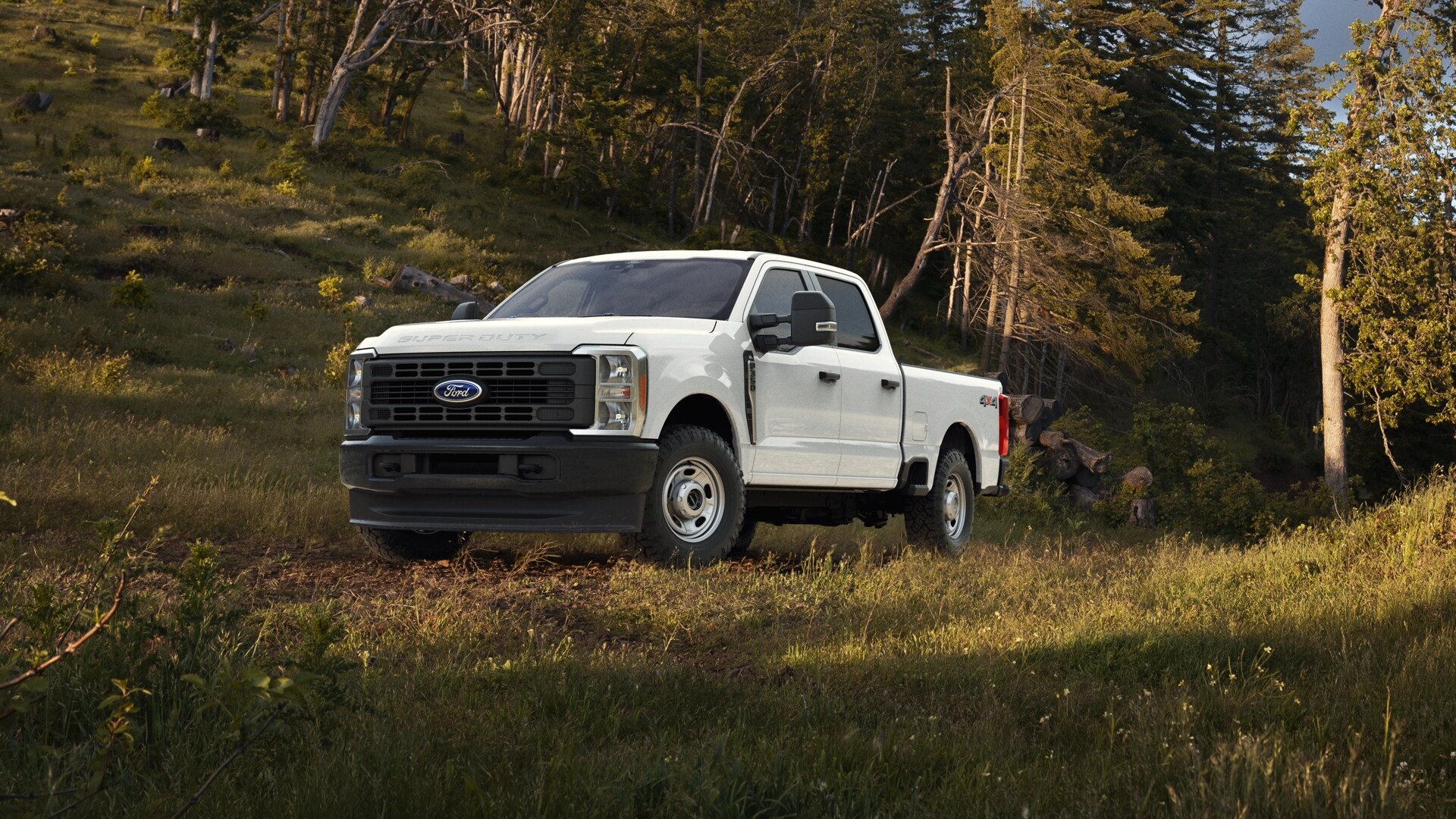 2026 Ford Super Duty® F-350® with the new Lariat® Premium Package parked in a grassy wooded area