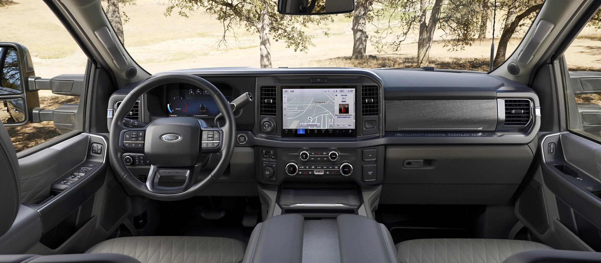 Dashboard interior view of the 2026 Ford Super Duty® F-350® with the Platinum® Plus Package