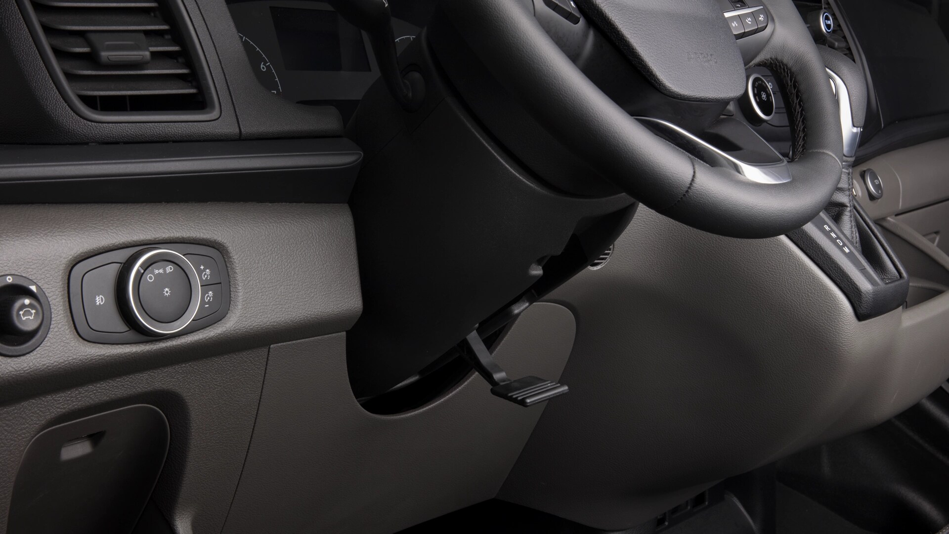 Close-up of the 2025 Ford Transit® Van steering wheel lever