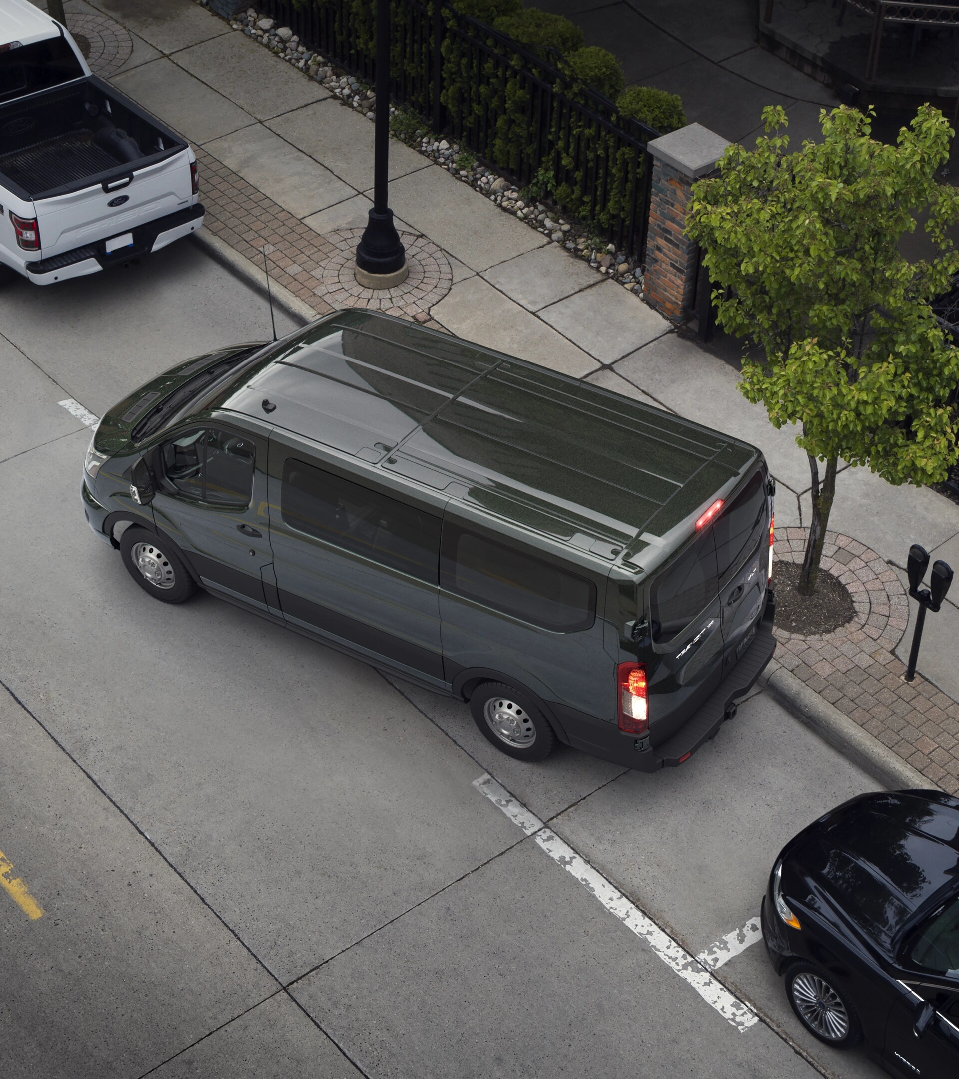 Overhead shot of a 2025 Ford Transit® Van being parallel parked