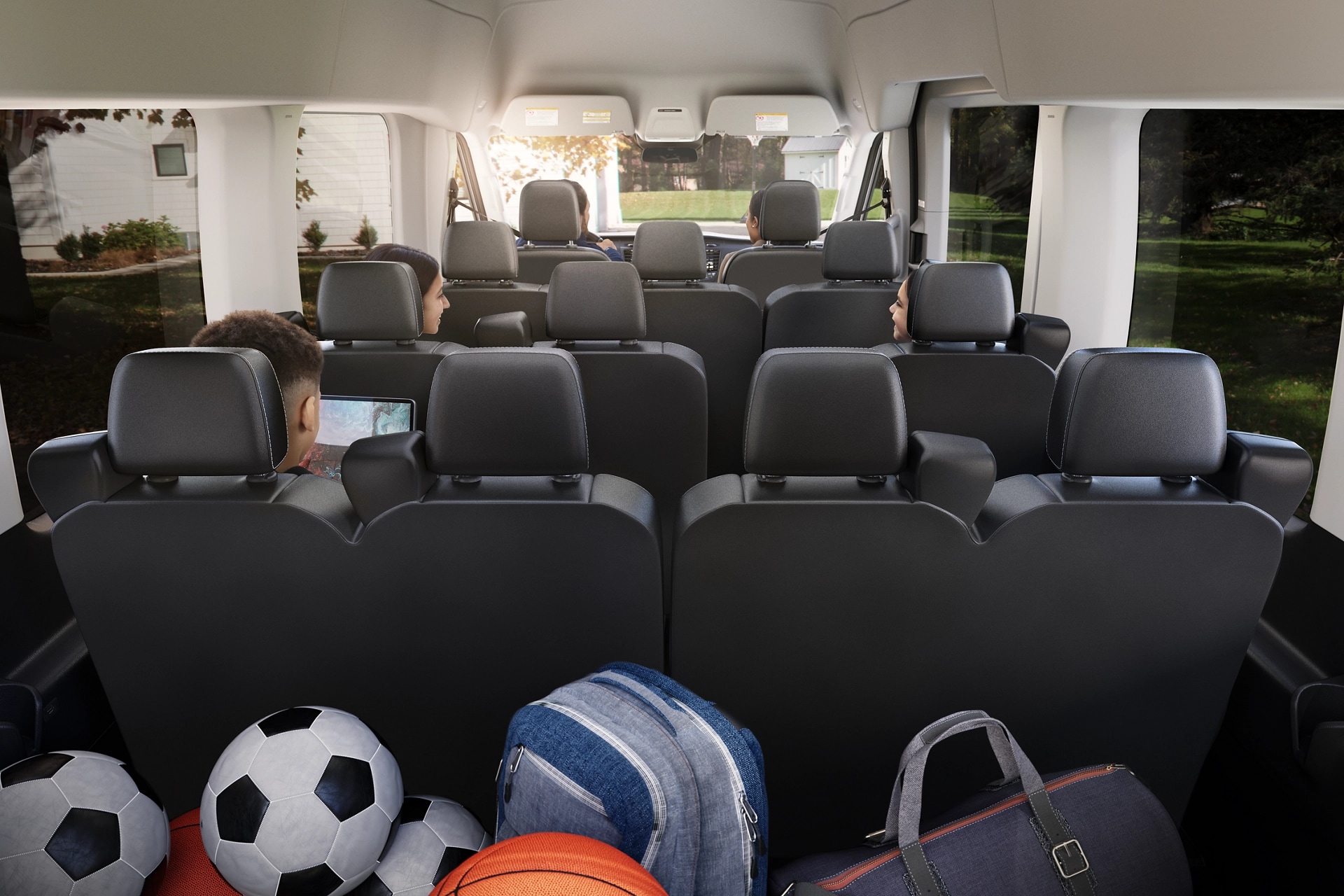View from the rear of the 2025 Ford Transit® Van interior