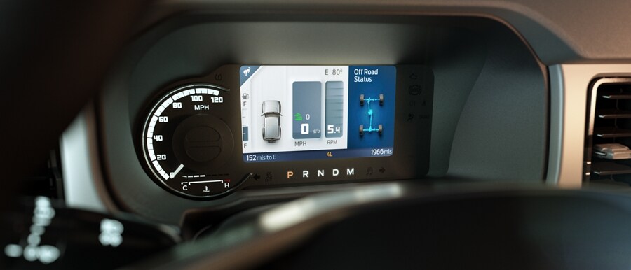Close-up of 2023 Ford Bronco® instrument cluster showing Off-Road mode