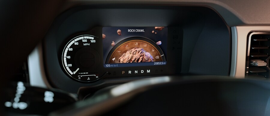 Close-up of 2023 Ford Bronco® instrument cluster showing Rock Crawl mode
