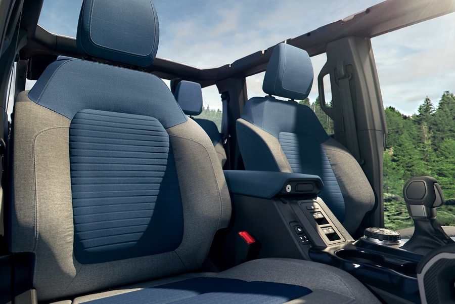 Interior of a 2023 Ford Bronco® SUV showcasing the front seats