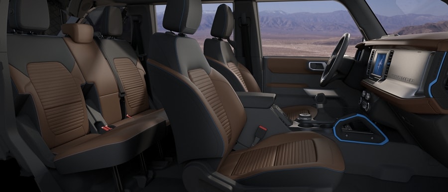 Interior of 2023 Ford Bronco® Outer Banks™ model seats in Roast Black Onyx