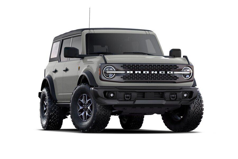Four-door 2023 Ford Bronco® Badlands™ shown in Cactus Grey