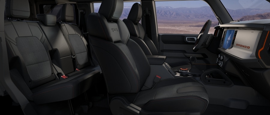 Interior of 2023 Ford Bronco® Raptor® with standard marine-grade vinyl seats in Black Onyx