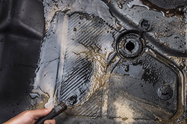 Interior of 2023 Ford Bronco® showing the open drain plug