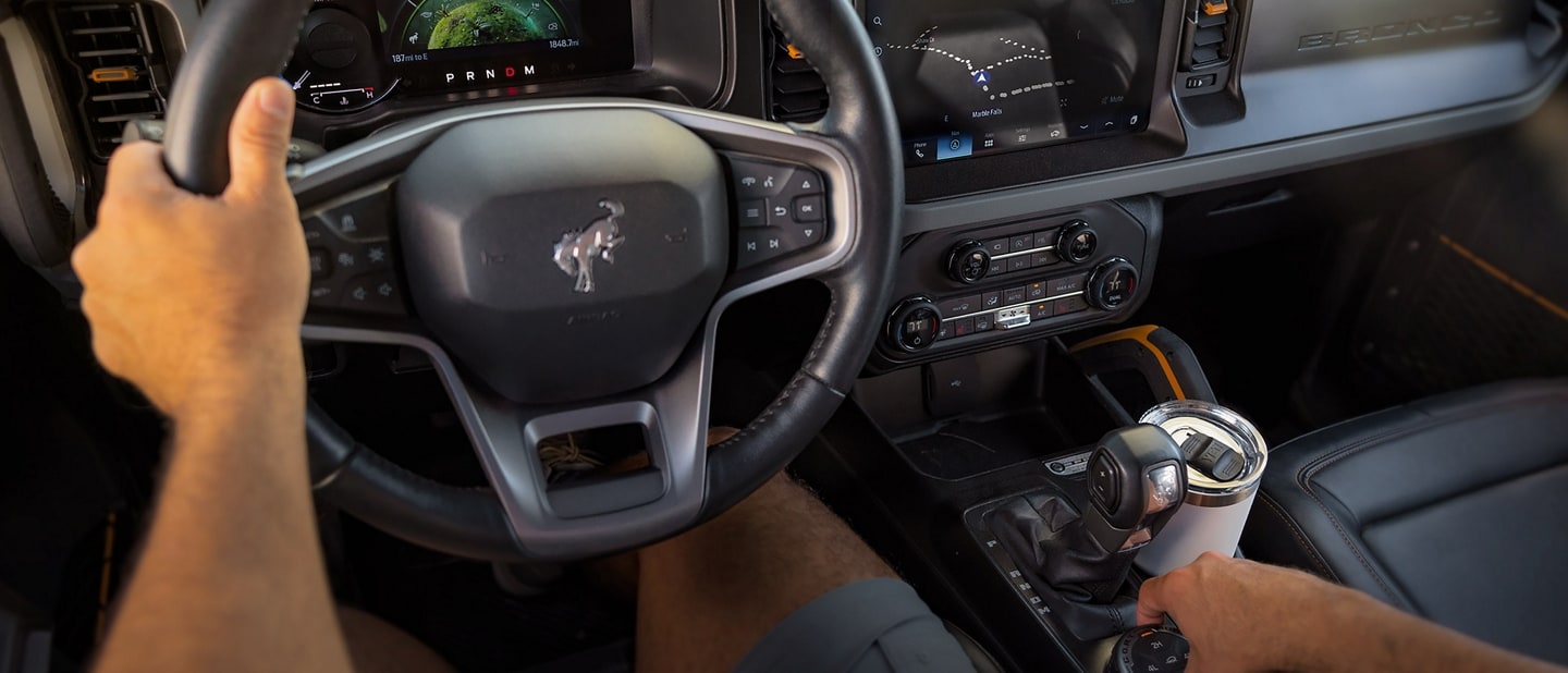 Close-up of interior dashboard and touchscreen of a 2024 Ford Bronco® model