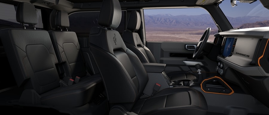 Interior of 2024 Ford Bronco® Raptor® with standard marine-grade vinyl seats in Black Onyx