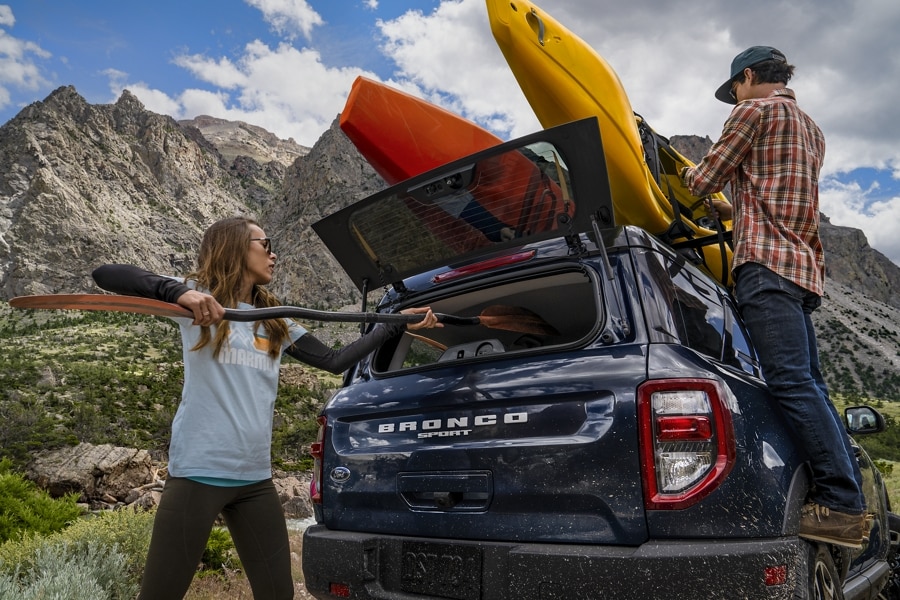 People unloading climbing gear from the back of the 2023 Ford Bronco® Sport SUV