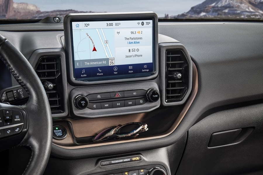 Close-up photo of the in-vehicle 8” touchscreen