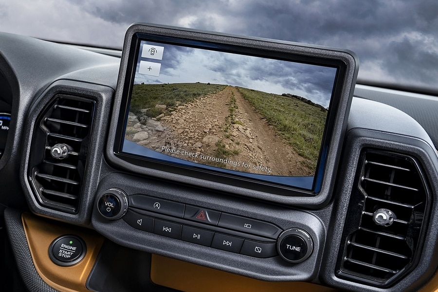 Close-up of image of the road ahead showing on the front-facing camera inside the vehicle