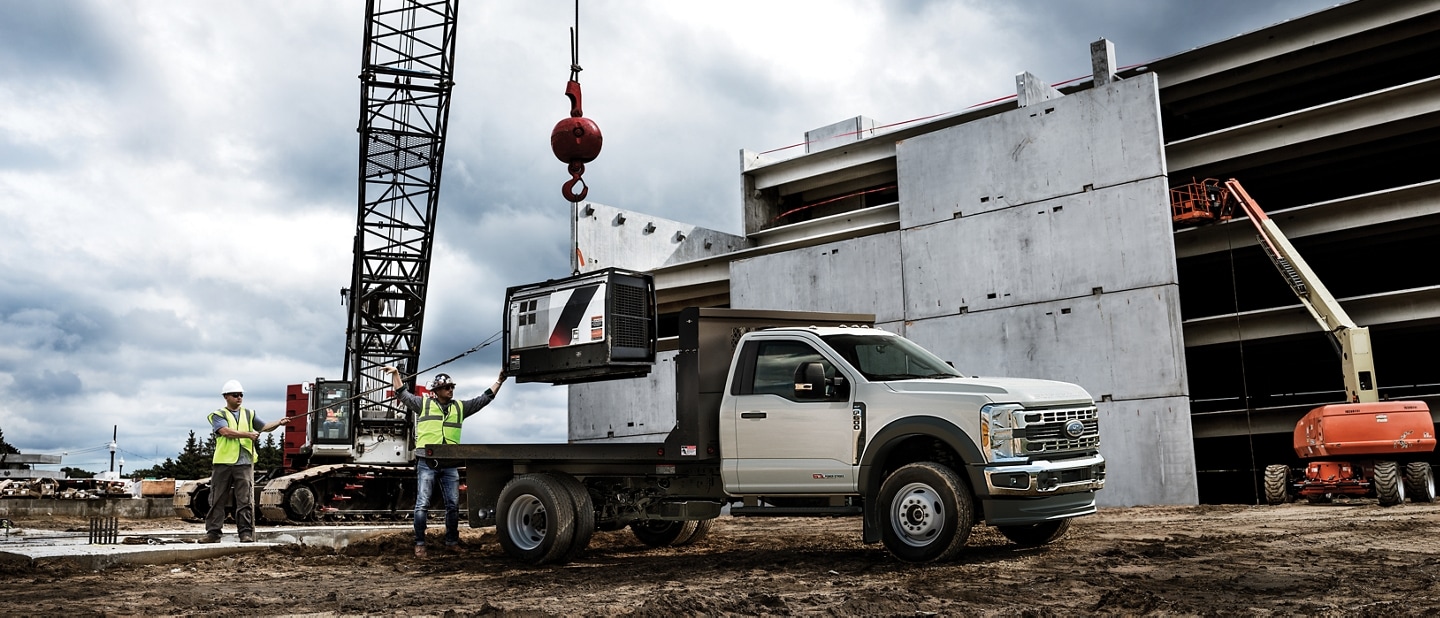 2023 Ford Super Duty® Chassis Cab with dump body at worksite