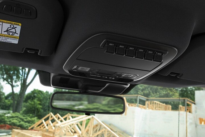 Six standard factory-installed auxiliary upfitter switches in overhead console