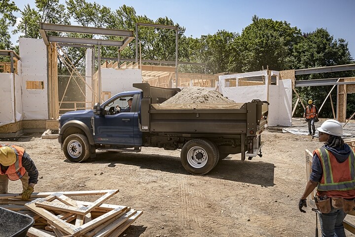 2023 Ford Super Duty® Chassis Cab F-600 with upfit filled with dirt at construction site