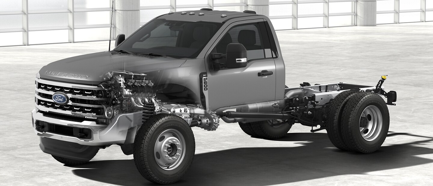 2023 Ford Super Duty® Chassis Cab F-600 with engine showing through transparent exterior