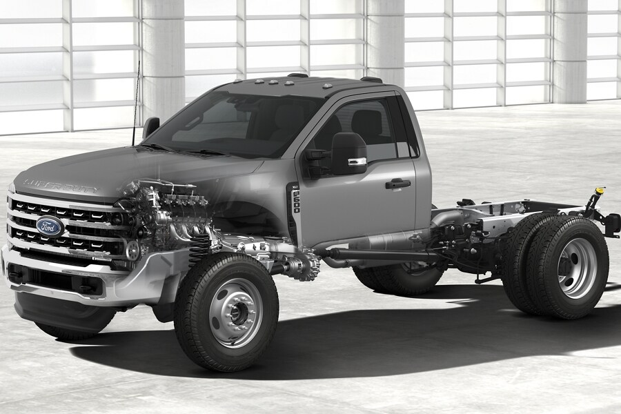 2023 Ford Super Duty® Chassis Cab F-600 with engine showing through transparent exterior