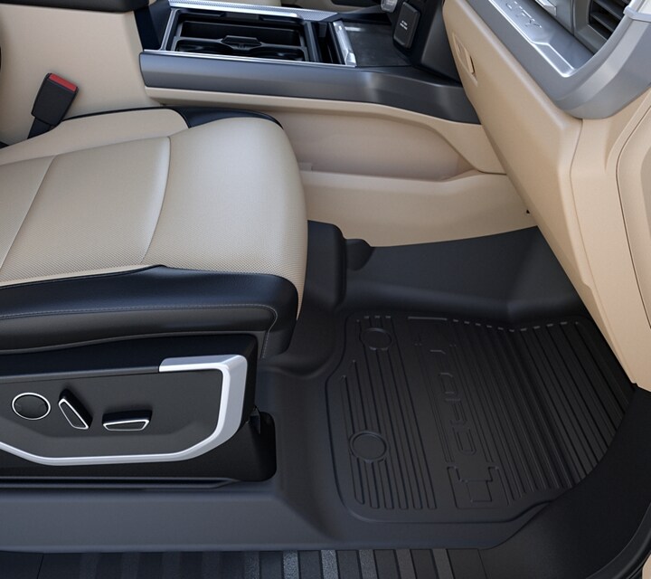 Close up of the truck interior showing the all-weather floor mats