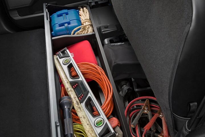 Available folding lockable under-seat box