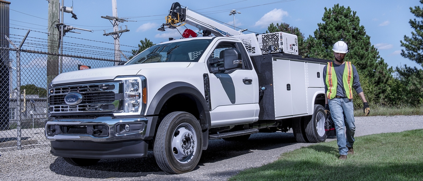 2023 Ford Super Duty® Chassis Cab with upfit parked at work site