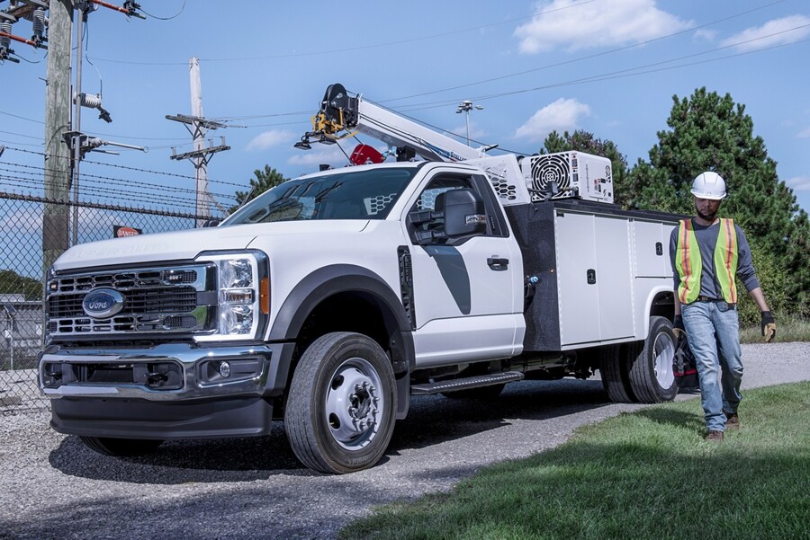 2023 Ford Super Duty® Chassis Cab with upfit parked at work site