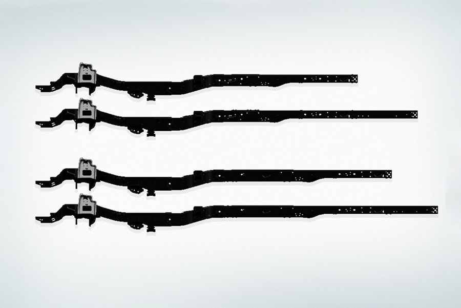 The two standard frame rails and each one's extension