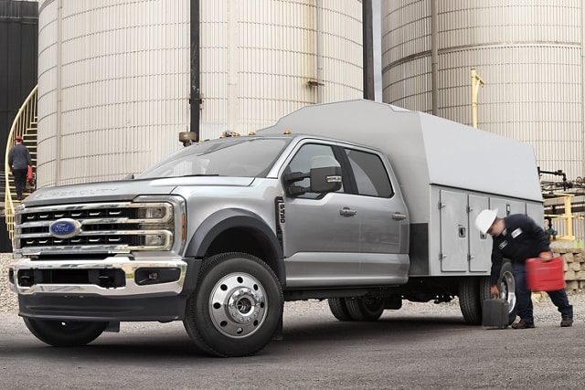2025 Ford Super Duty® F-450® XL with a utility box parked at a refinery