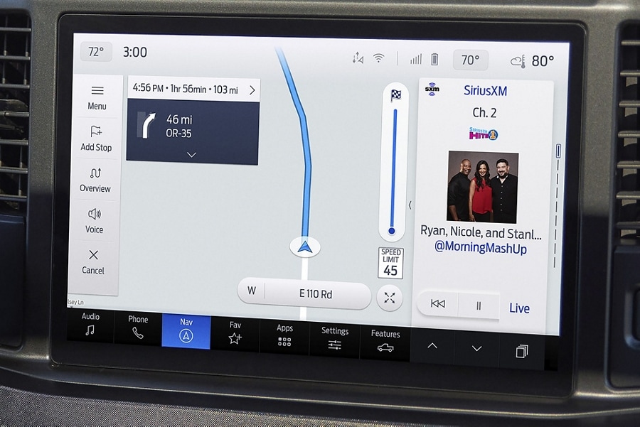 Center dash screen of a 2025 Ford Super Duty® Chassis Cab displaying smartphone apps