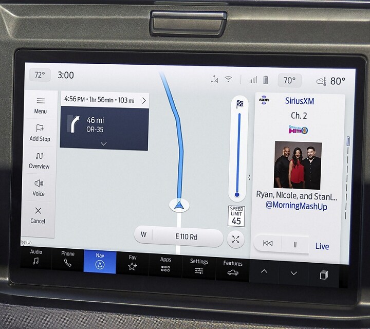 2025 Ford Super Duty® centre screen showing SYNC® 4 with available Connected Built-in Navigation