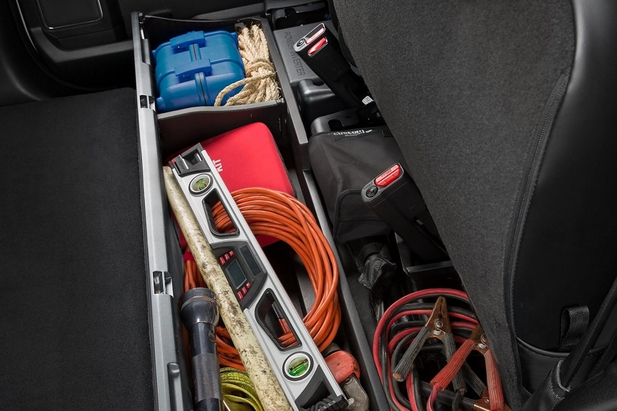 Inside a 2025 Ford Super Duty® showing the under-seat storage