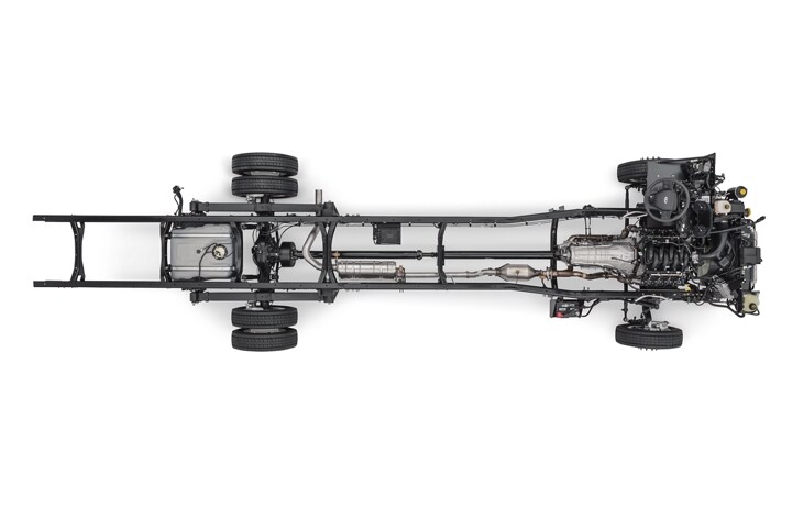 Overhead view of a 2024 Ford E-350 Commercial Stripped Chassis with no body