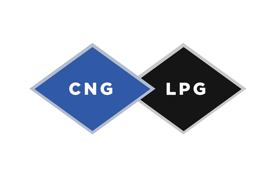 Side-by-side logos for natural gas or propane alternatives to unleaded gasoline logo